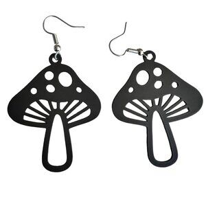 Black Open Work Metal Mushroom Earrings